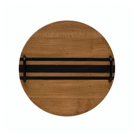 16&#x22; Decorative Wood Tray with Black Lines &#x26; Handles